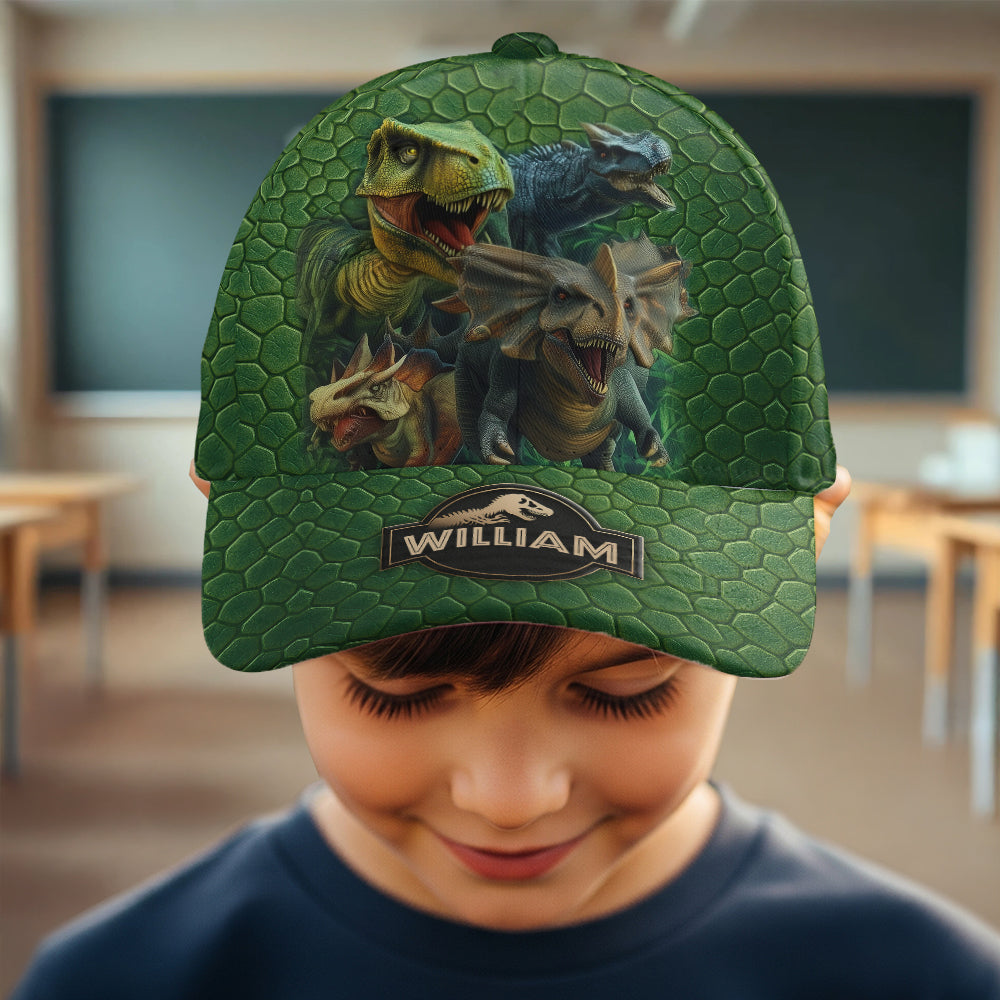 Dinosaurierwelt – Personalisierte Kinder-Klassiker-Kappe & Rucksack