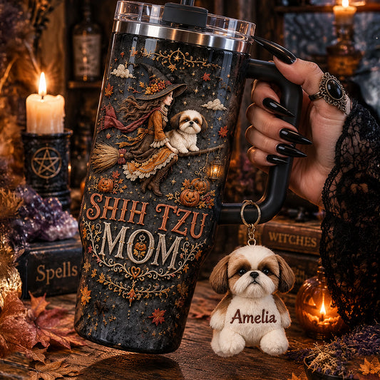 Halloween Hundemama - Personalisierter Hundetumbler mit Plüschanhänger