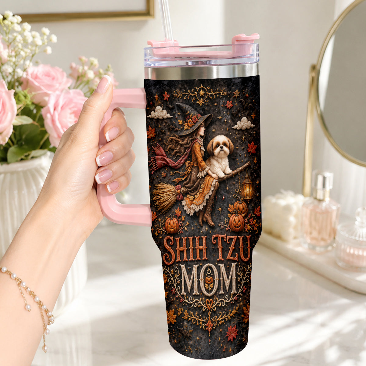 Halloween Dog Mom - Personalized Dog Tumbler With Plush Charm
