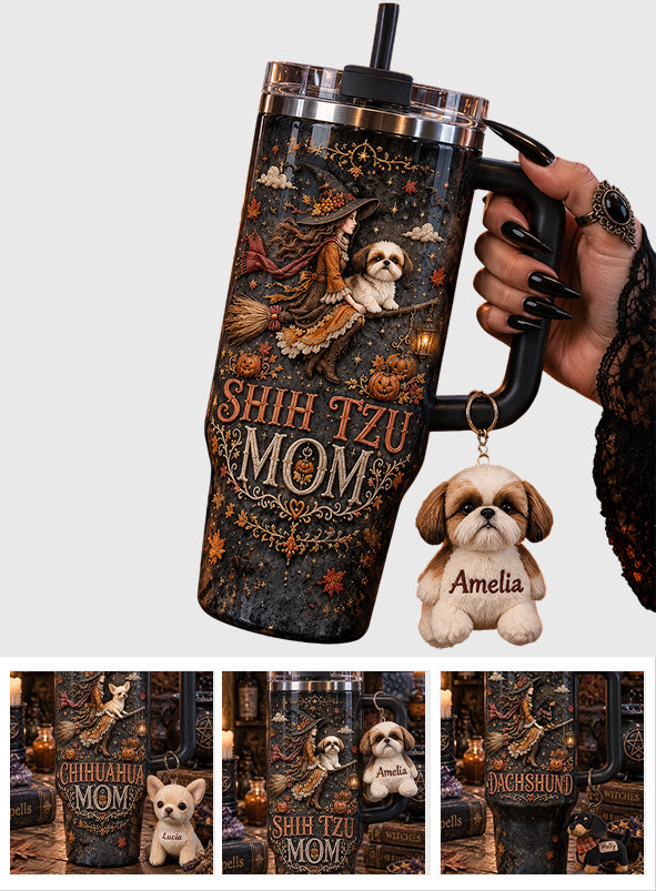 Halloween Dog Mom - Personalized Dog Tumbler With Plush Charm