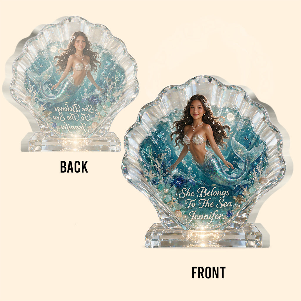 She Belongs To The Sea - Personalized Mermaid Custom Shaped Acrylic Plaque
