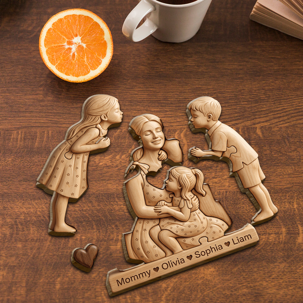 Hugging Mom Puzzle - Personalized Mother Shaped Wooden Puzzle