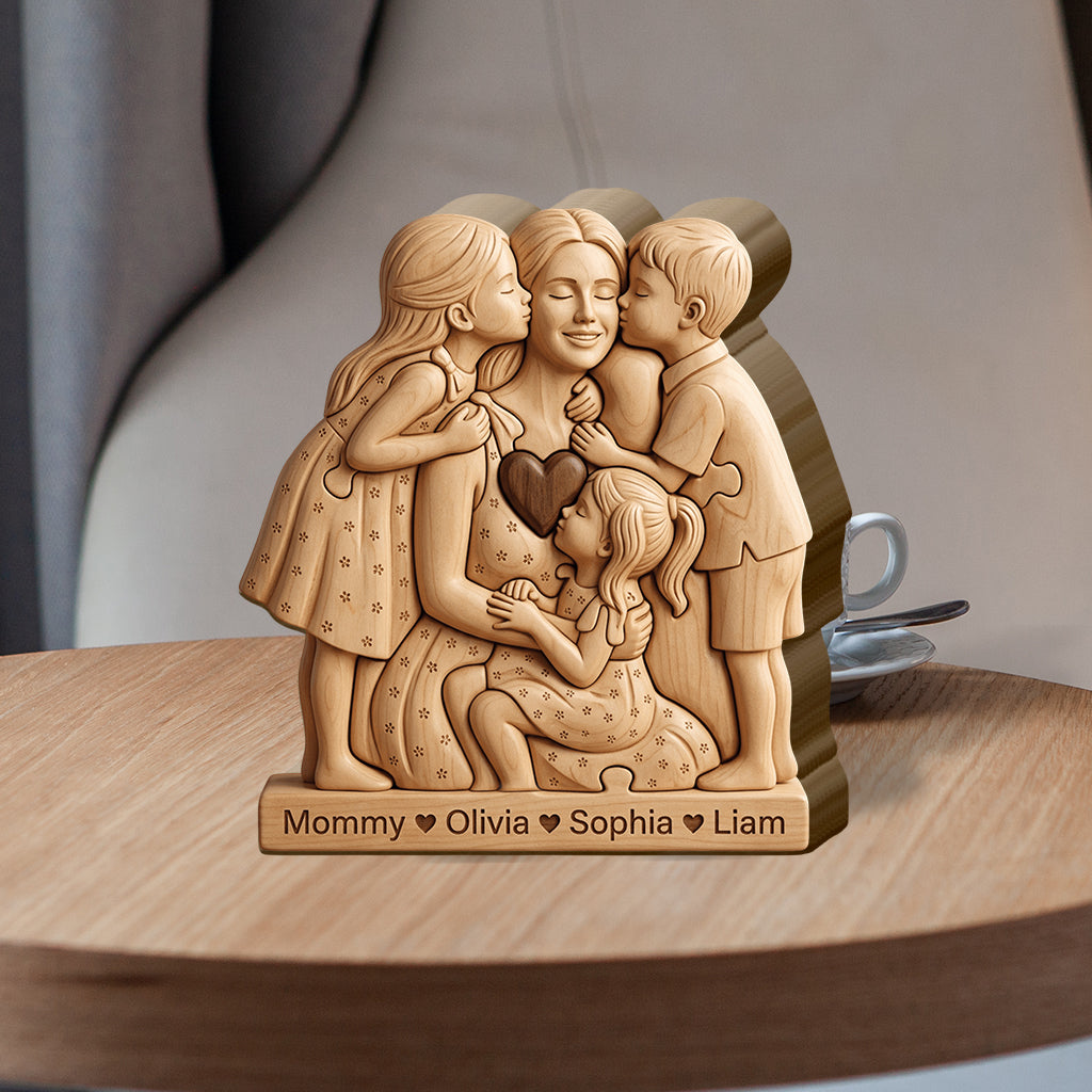 Hugging Mom Puzzle - Personalized Mother Shaped Wooden Puzzle