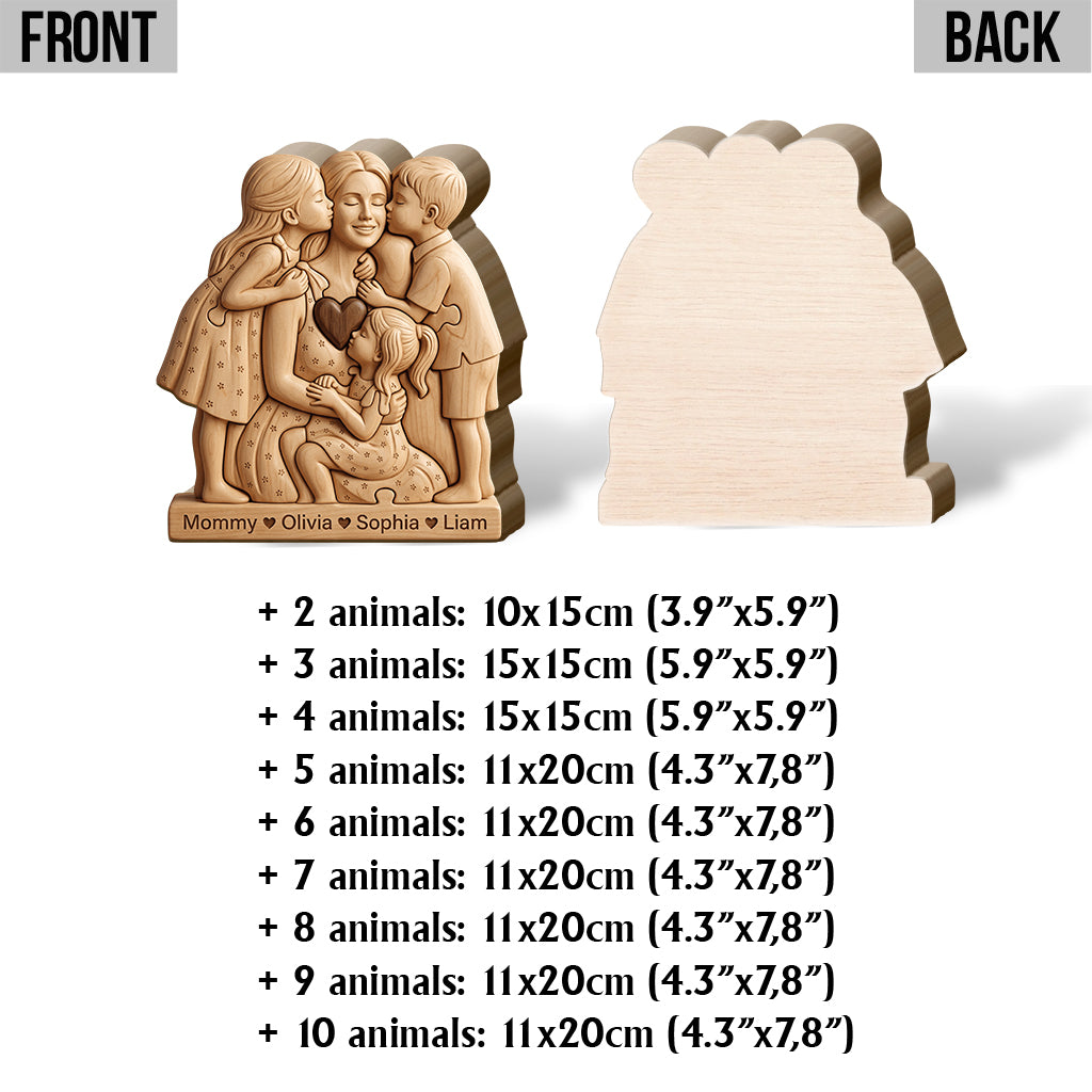 Hugging Mom Puzzle - Personalized Mother Shaped Wooden Puzzle