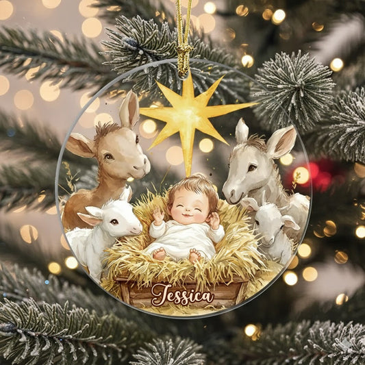 Festliche Krippenszene – Personalisierter christlicher Weihnachtsschmuck