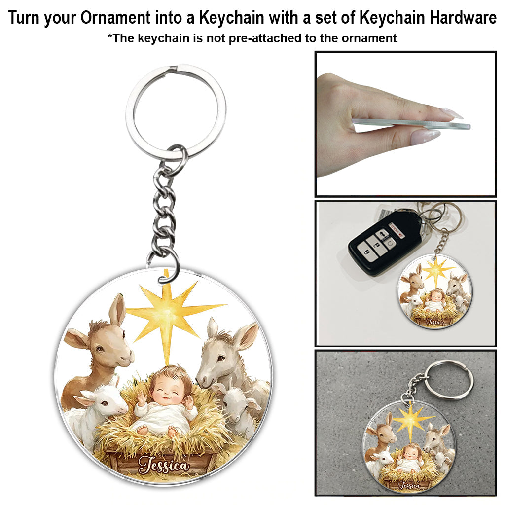 Festliche Krippenszene – Personalisierter christlicher Weihnachtsschmuck