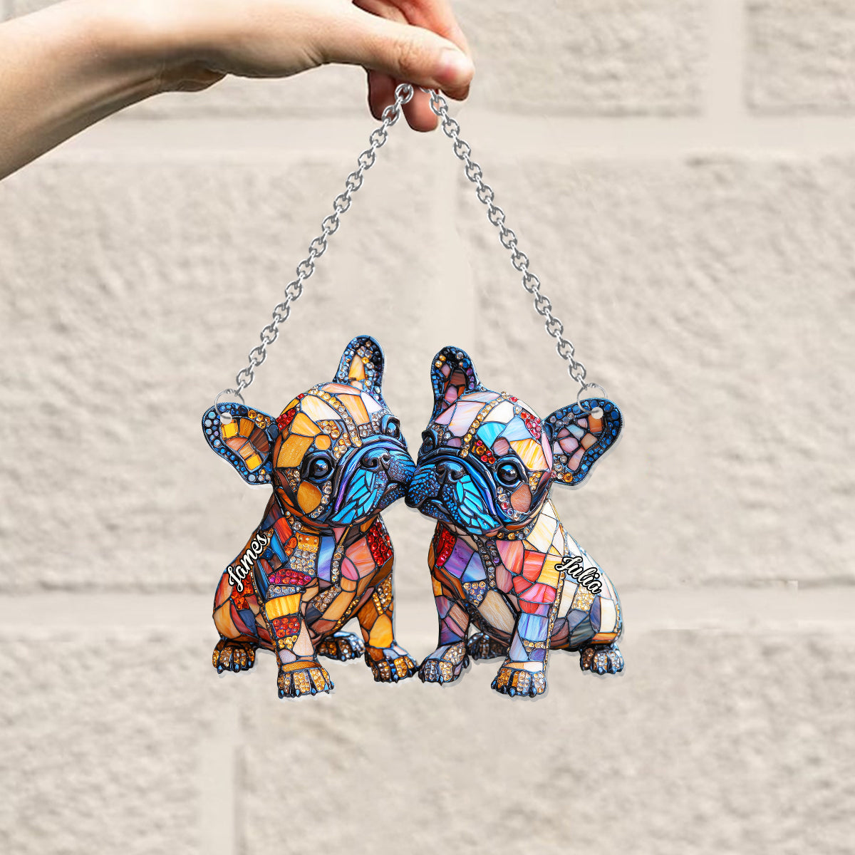 Französische Bulldoggen-Paar – Personalisierter Fensterhänger mit französischen Bulldoggen 