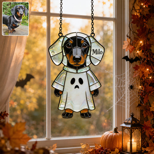 Haustier Halloween - Personalisierter Hund 3D-gedruckter Glas-Sonnenfänger