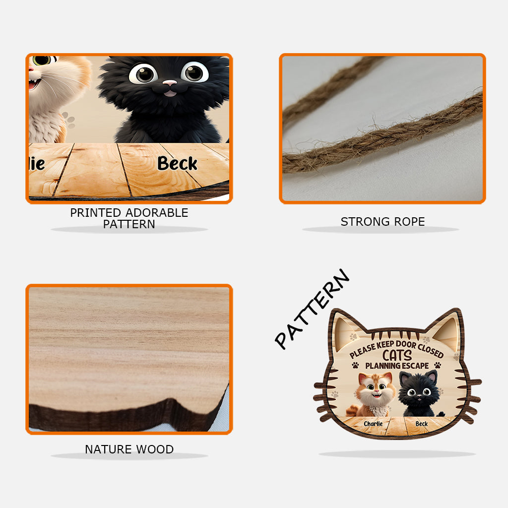Please Keep Door Close - Personalized Cat Custom Shaped Wood Sign