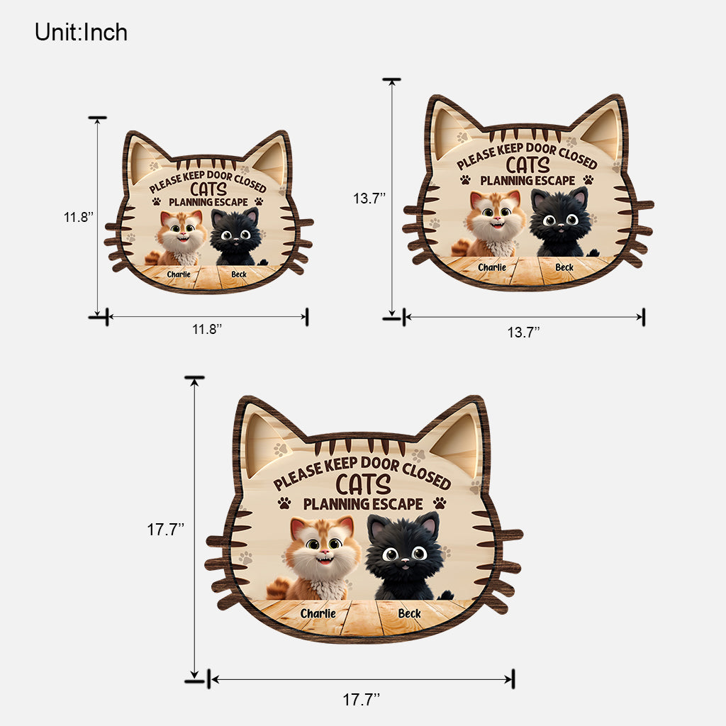 Please Keep Door Close - Personalized Cat Custom Shaped Wood Sign