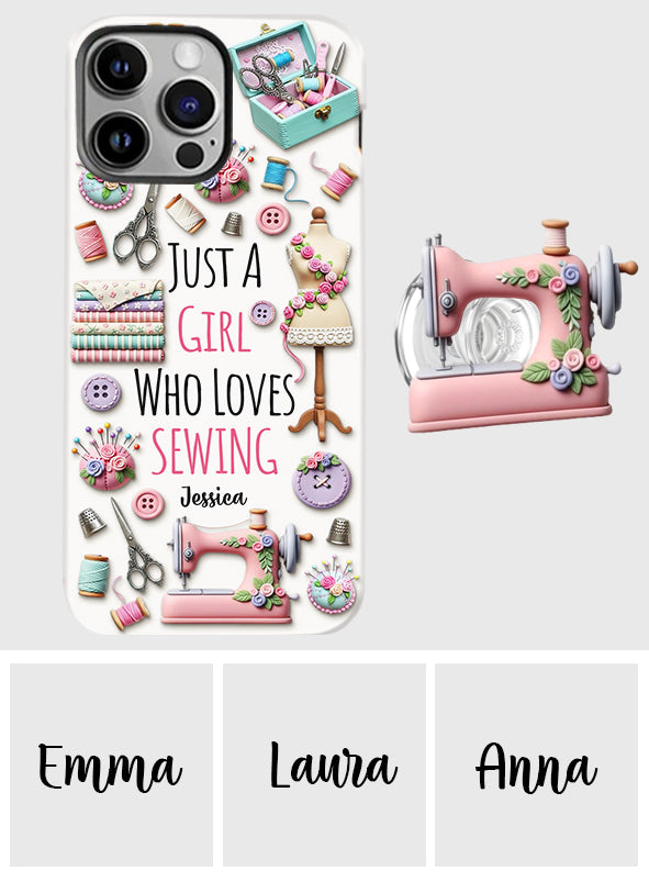 Einfach ein Mädchen, das Nähen liebt – Personalisierte Handyhülle mit vollflächigem Nähmotiv