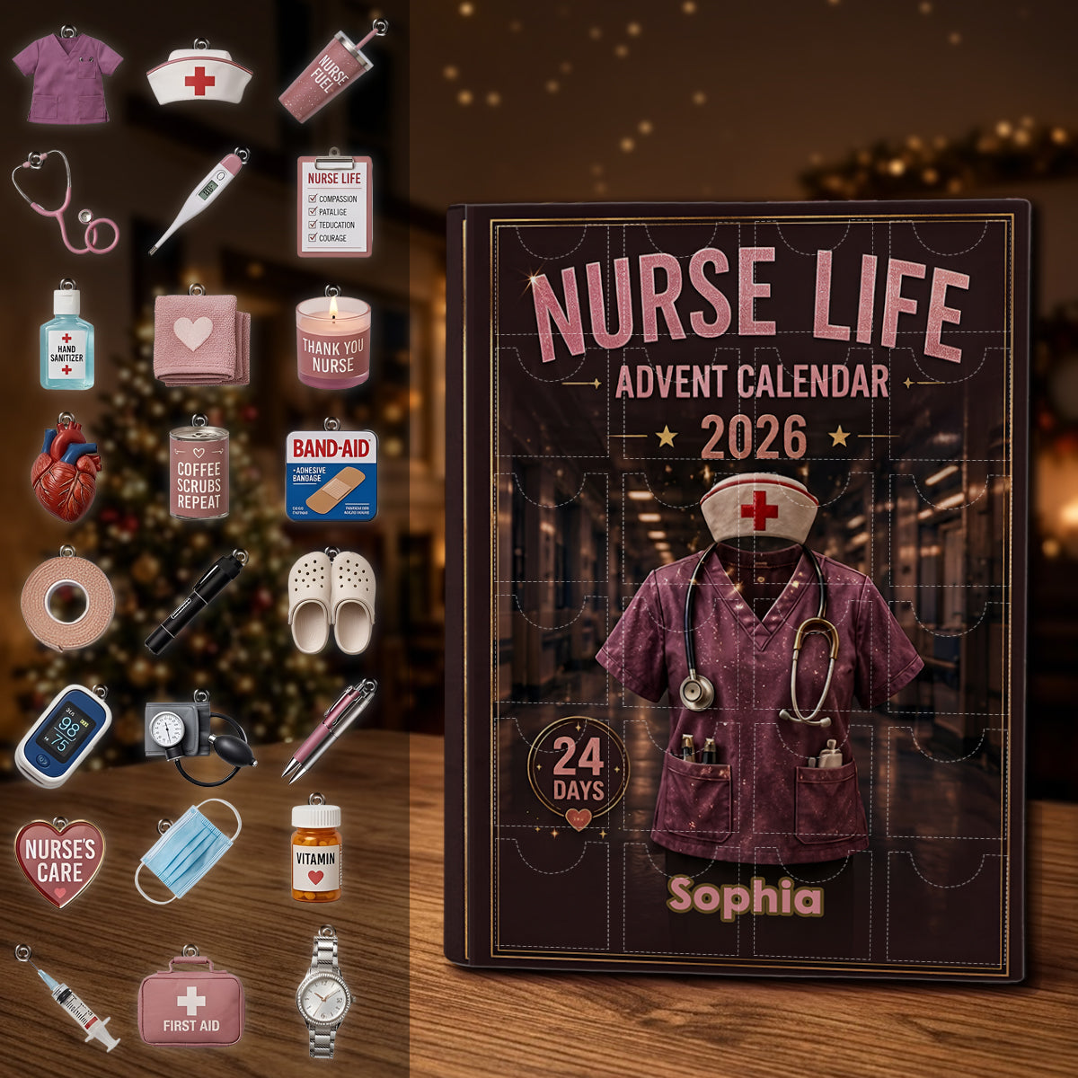 Nurse Life - Personalisierter Adventskalender für Krankenschwestern mit Ornamenten