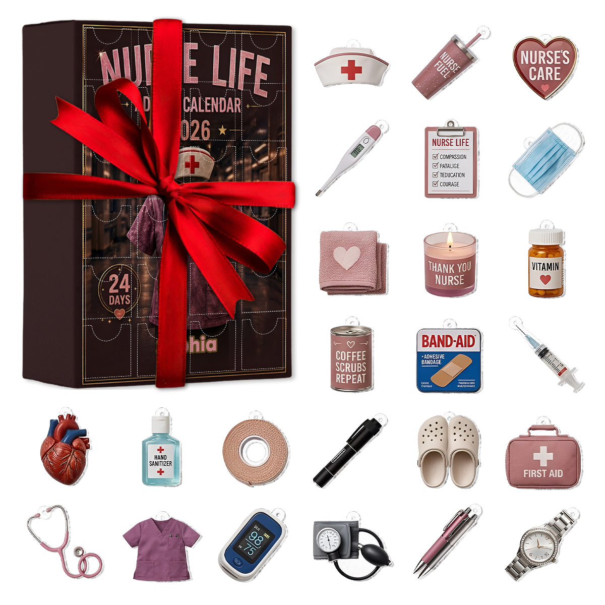 Nurse Life - Personalisierter Adventskalender für Krankenschwestern mit Ornamenten