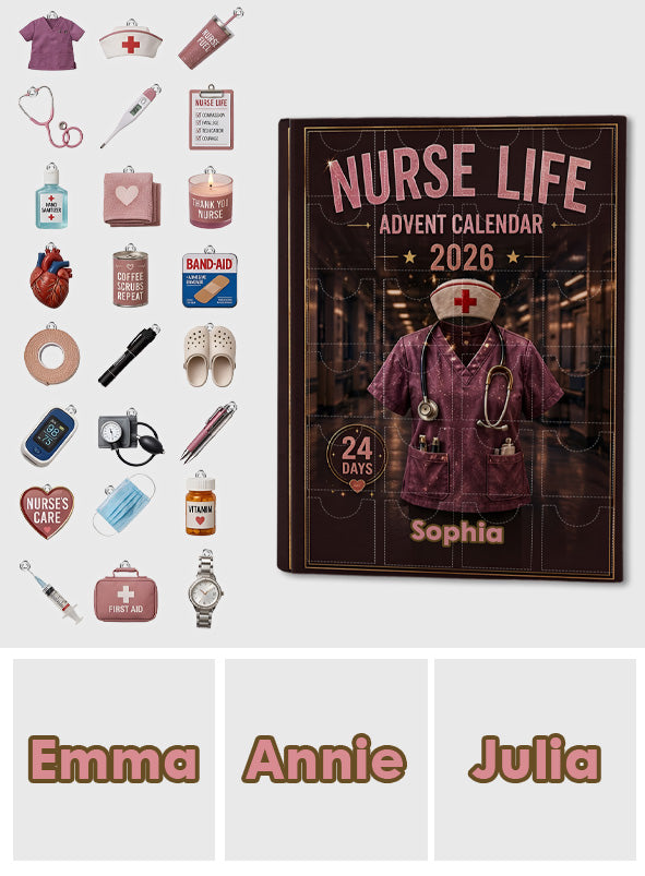 Nurse Life - Personalisierter Adventskalender für Krankenschwestern mit Ornamenten