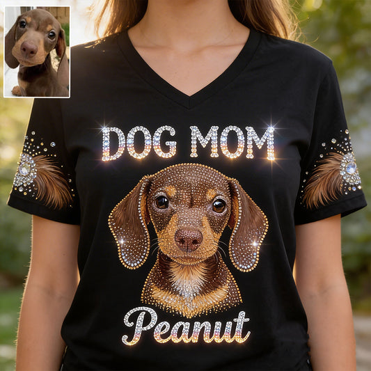 Dog Mom - Personalized Dog Fully Printed V-Neck T-Shirt