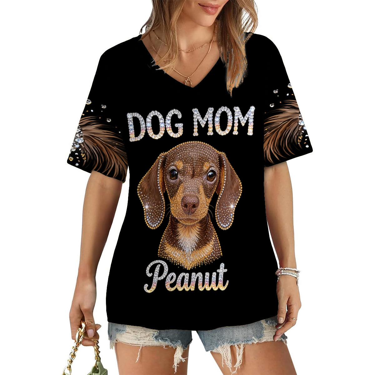 Dog Mom - Personalized Dog Fully Printed V-Neck T-Shirt