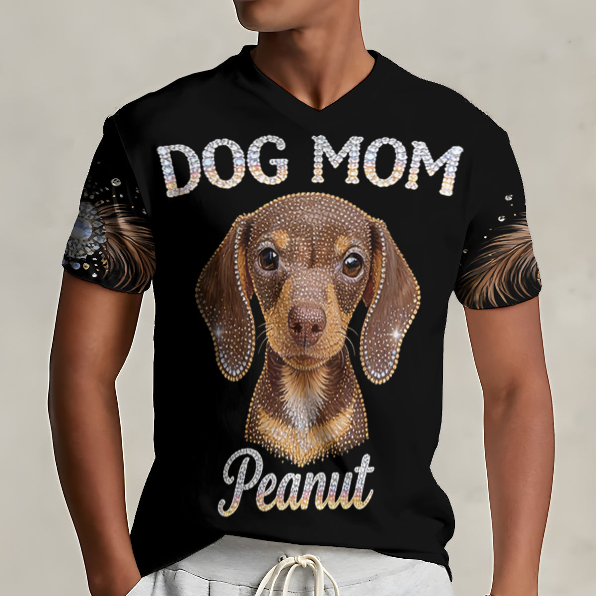 Dog Mom - Personalized Dog Fully Printed V-Neck T-Shirt