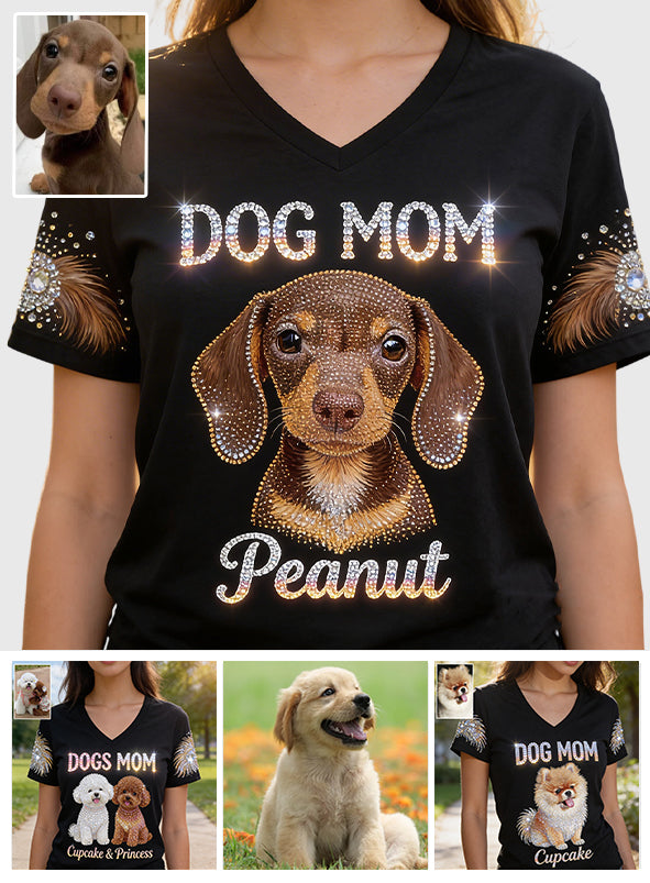 Dog Mom - Personalized Dog Fully Printed V-Neck T-Shirt