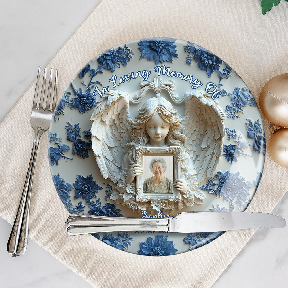 Engelsflügel – Personalisierte runde Gedenkplatte aus Keramik