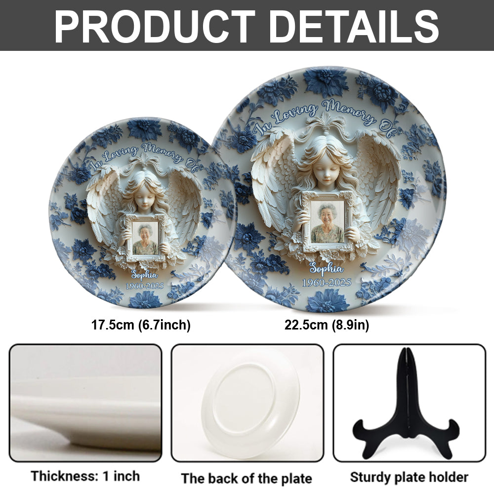 Engelsflügel – Personalisierte runde Gedenkplatte aus Keramik