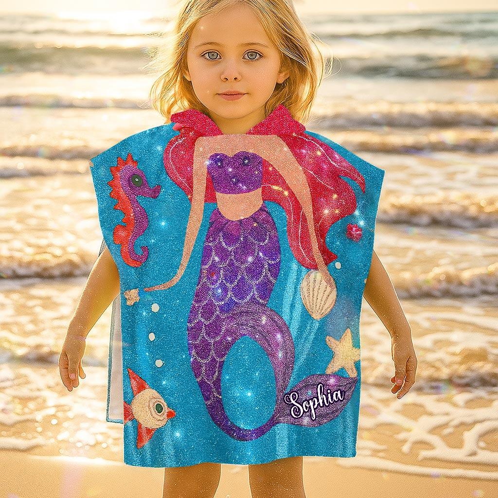 Mermaid At Heart - Personalized Kid Hooded Towel Poncho