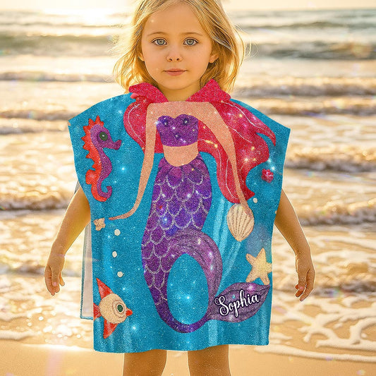 Mermaid At Heart - Personalized Kid Hooded Towel Poncho