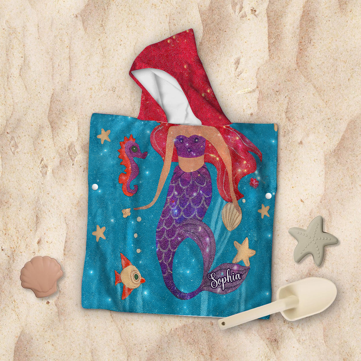 Mermaid At Heart - Personalized Kid Hooded Towel Poncho