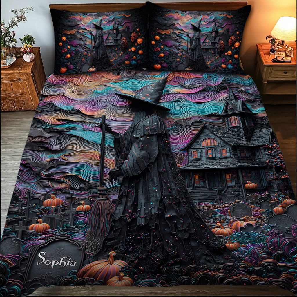 Halloween-Villa – Personalisiertes Hexen-Bettdecken-Set