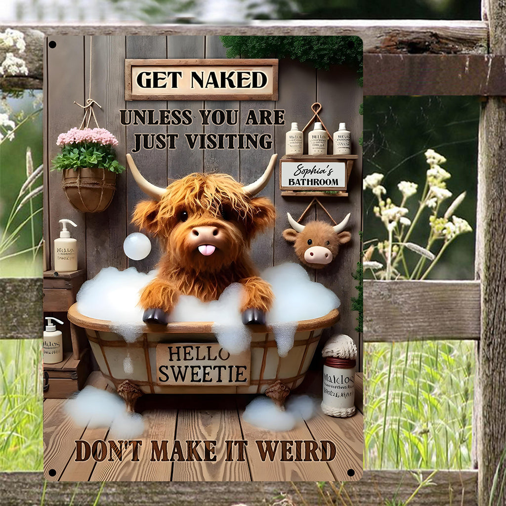 Funny Bathroom Highland Cow - Personalized Highland Cow Rectangle Metal Sign