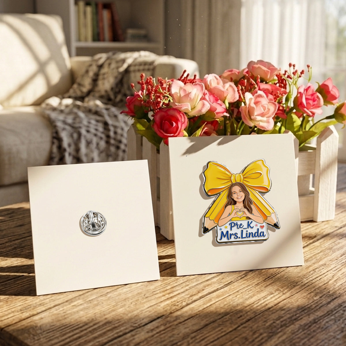 Pencil Bow - Personalized Teacher 3D Embossed Enamel Pin
