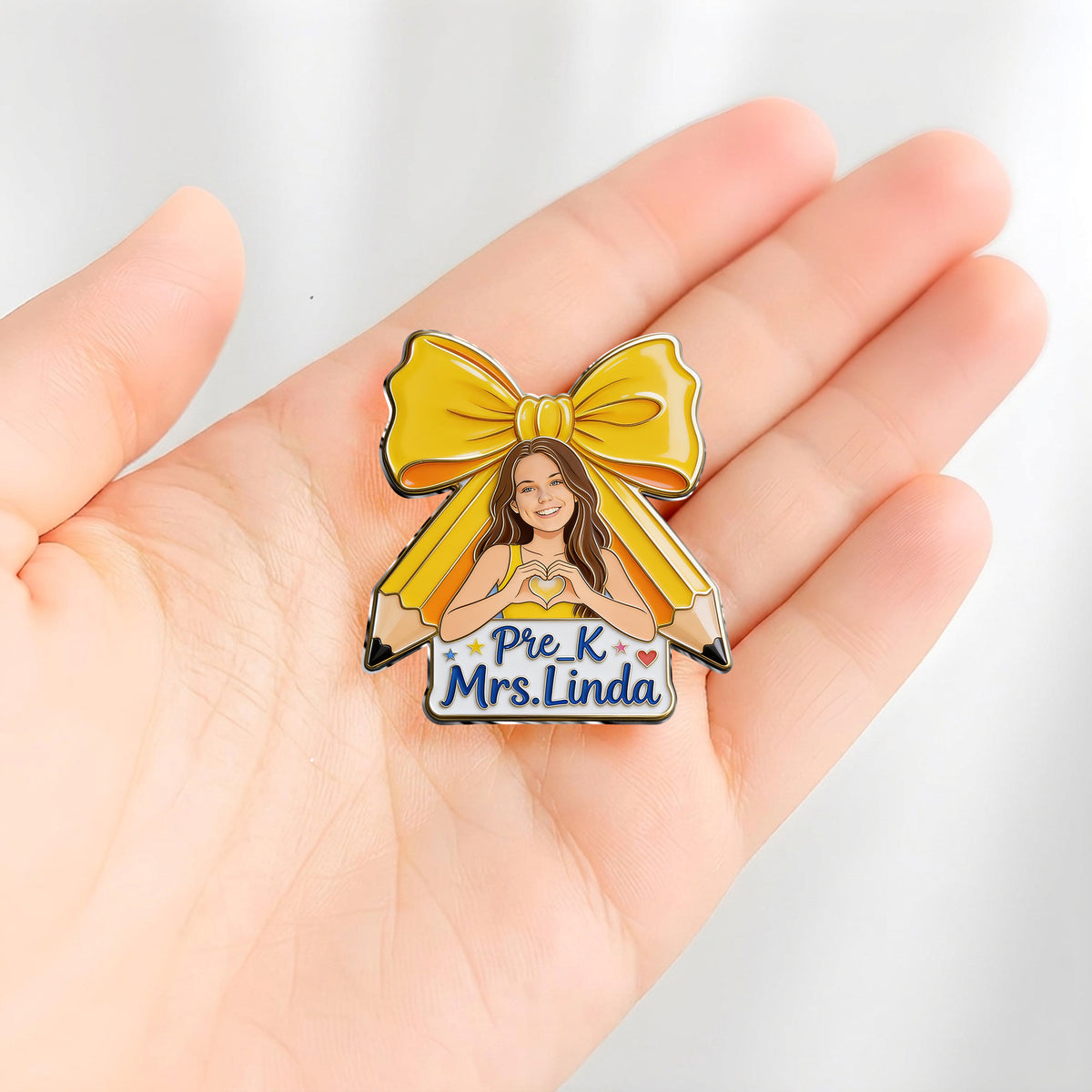 Pencil Bow - Personalized Teacher 3D Embossed Enamel Pin