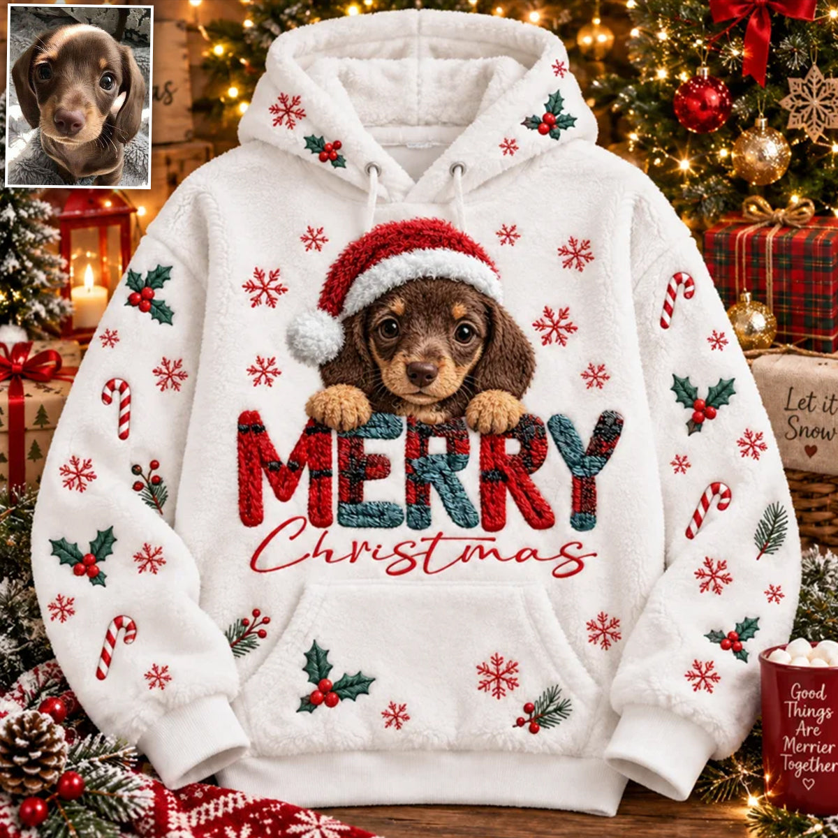 Merry Christmas - Personalized Dog Fleece Hoodie
