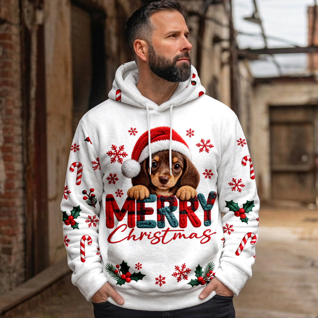 Merry Christmas - Personalized Dog Fleece Hoodie