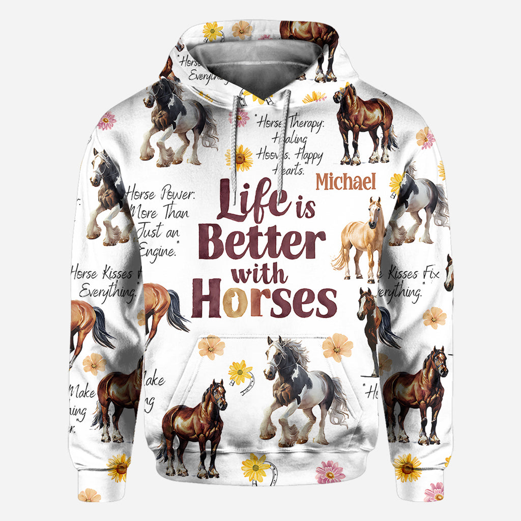 Das Leben ist besser mit Pferden – Personalisiertes T-Shirt mit Pferdemotiv