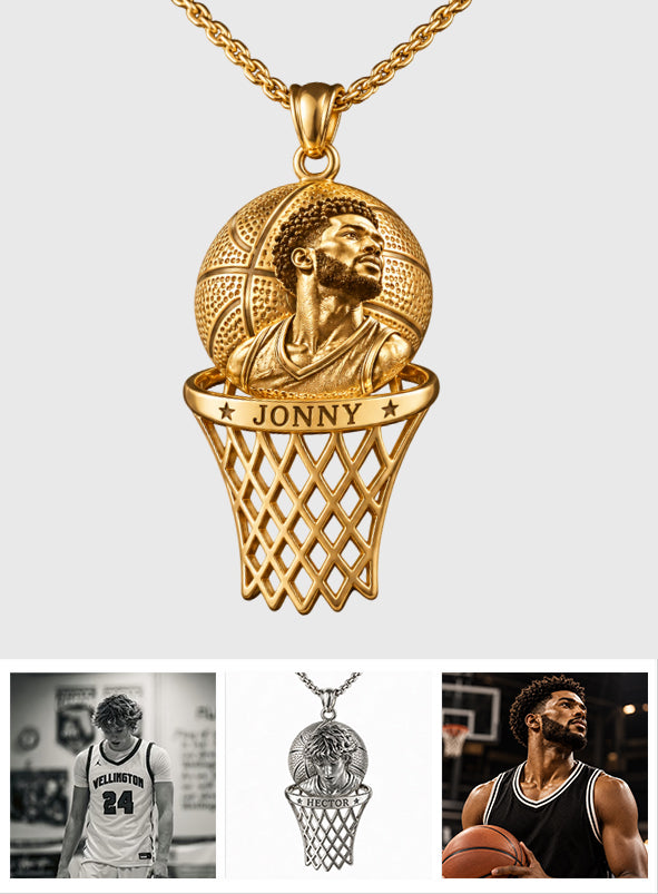 Love Basketball - Personalized Basketball Shaped Metal Pendant Necklace