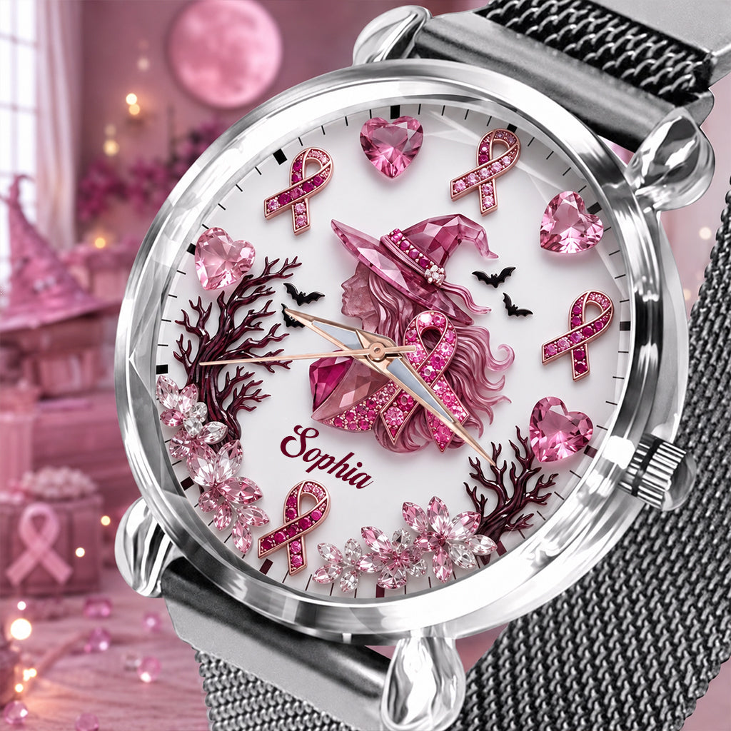 Pink Witch Breast Cancer - Personalized Breast Cancer Awareness Women Hand Watch