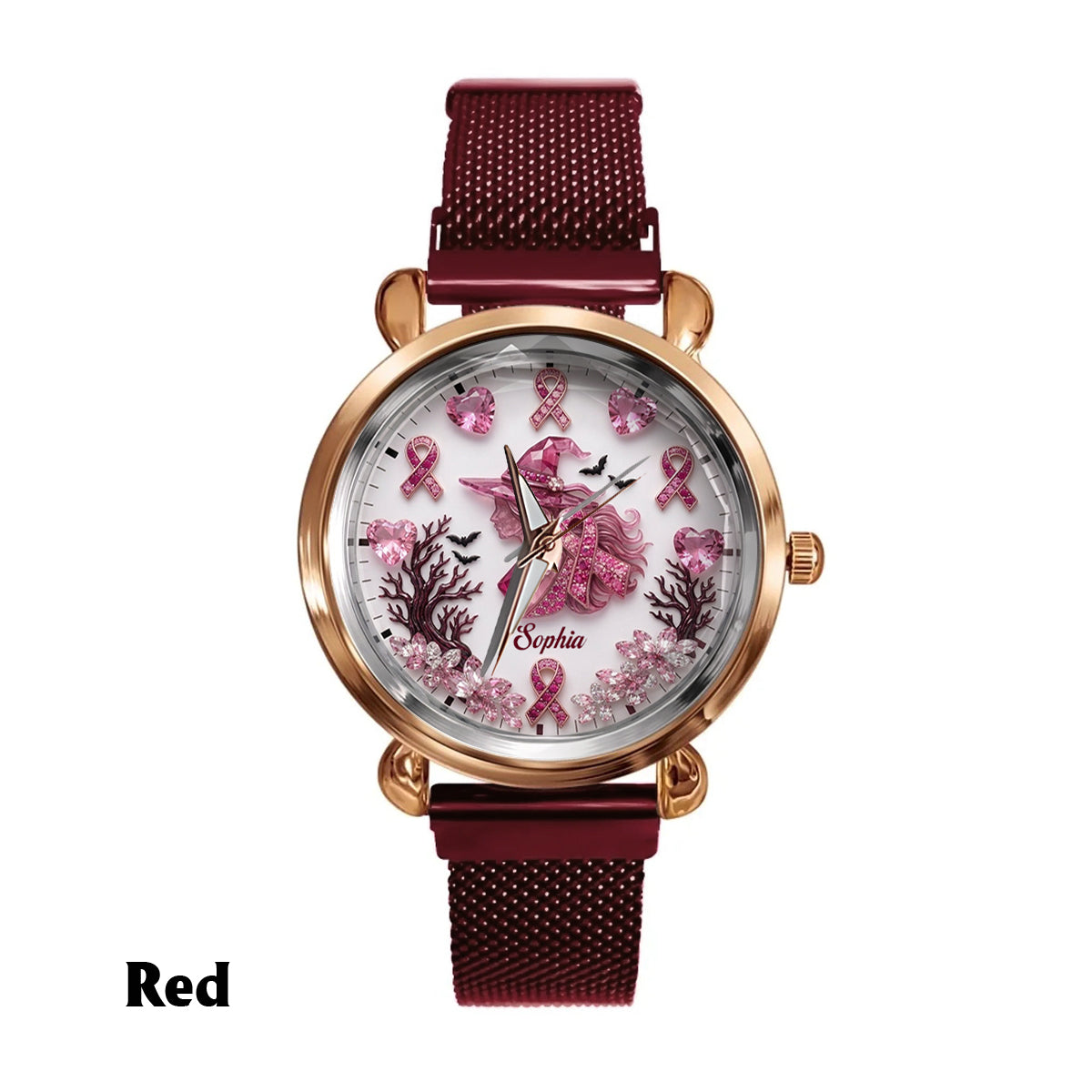 Pink Witch Breast Cancer - Personalized Breast Cancer Awareness Women Hand Watch