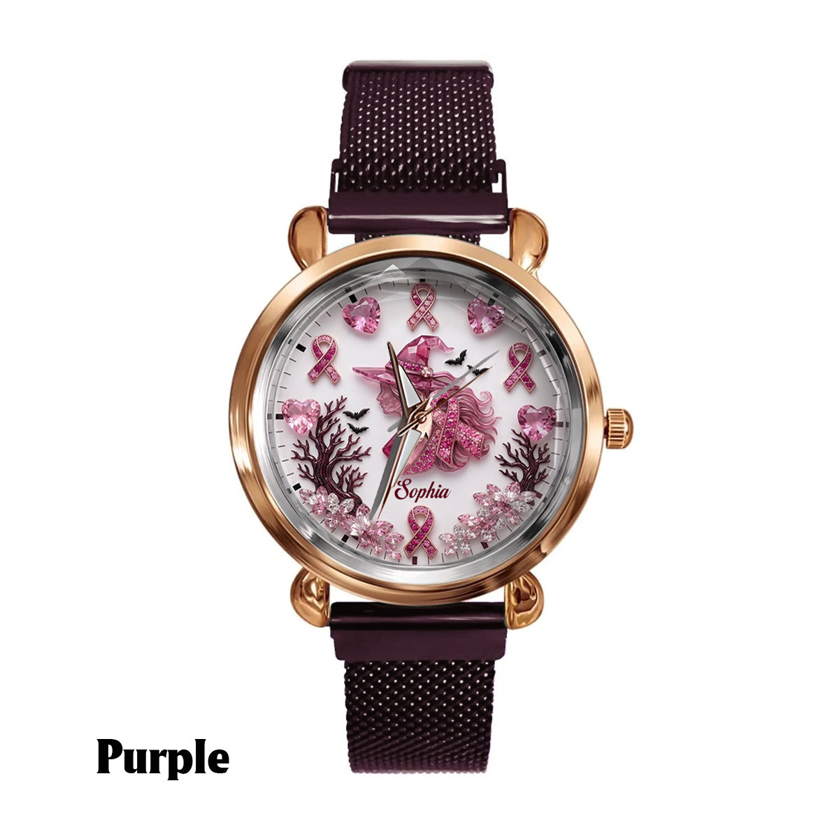 Pink Witch Breast Cancer - Personalized Breast Cancer Awareness Women Hand Watch