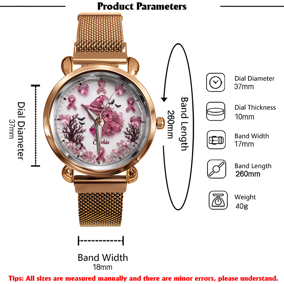 Pink Witch Breast Cancer - Personalized Breast Cancer Awareness Women Hand Watch