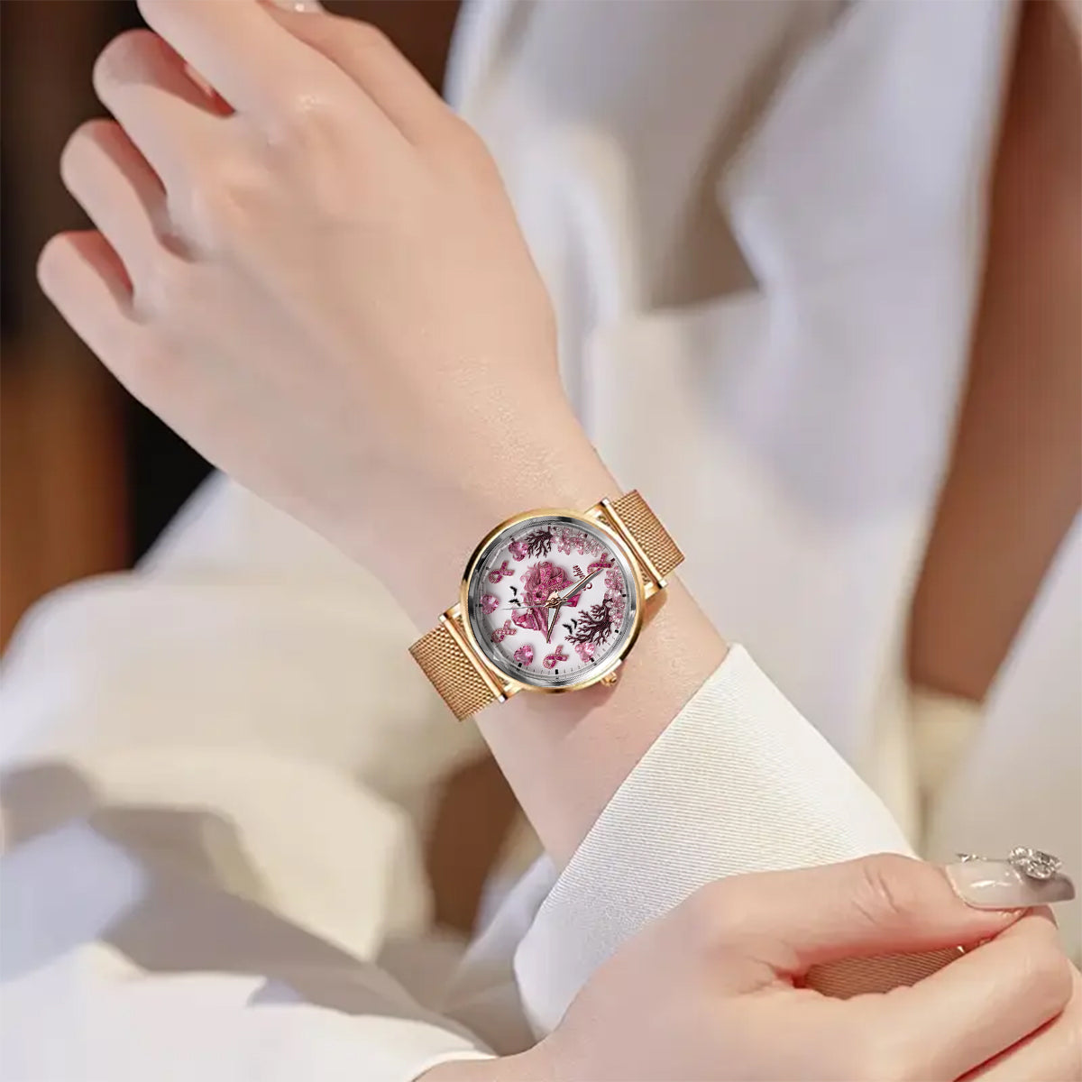 Pink Witch Breast Cancer - Personalized Breast Cancer Awareness Women Hand Watch