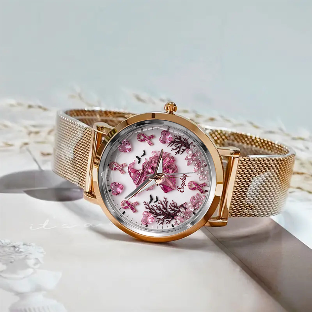 Pink Witch Breast Cancer - Personalized Breast Cancer Awareness Women Hand Watch