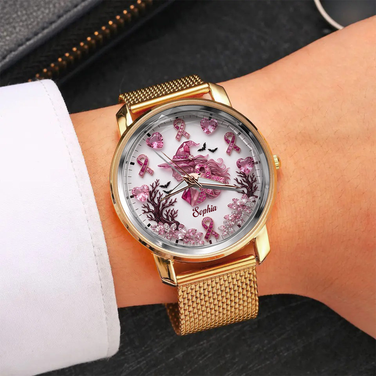 Pink Witch Breast Cancer - Personalized Breast Cancer Awareness Women Hand Watch