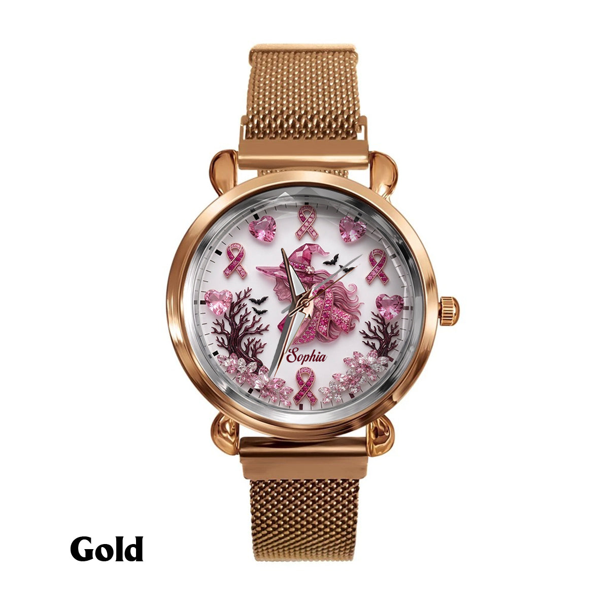 Pink Witch Breast Cancer - Personalized Breast Cancer Awareness Women Hand Watch