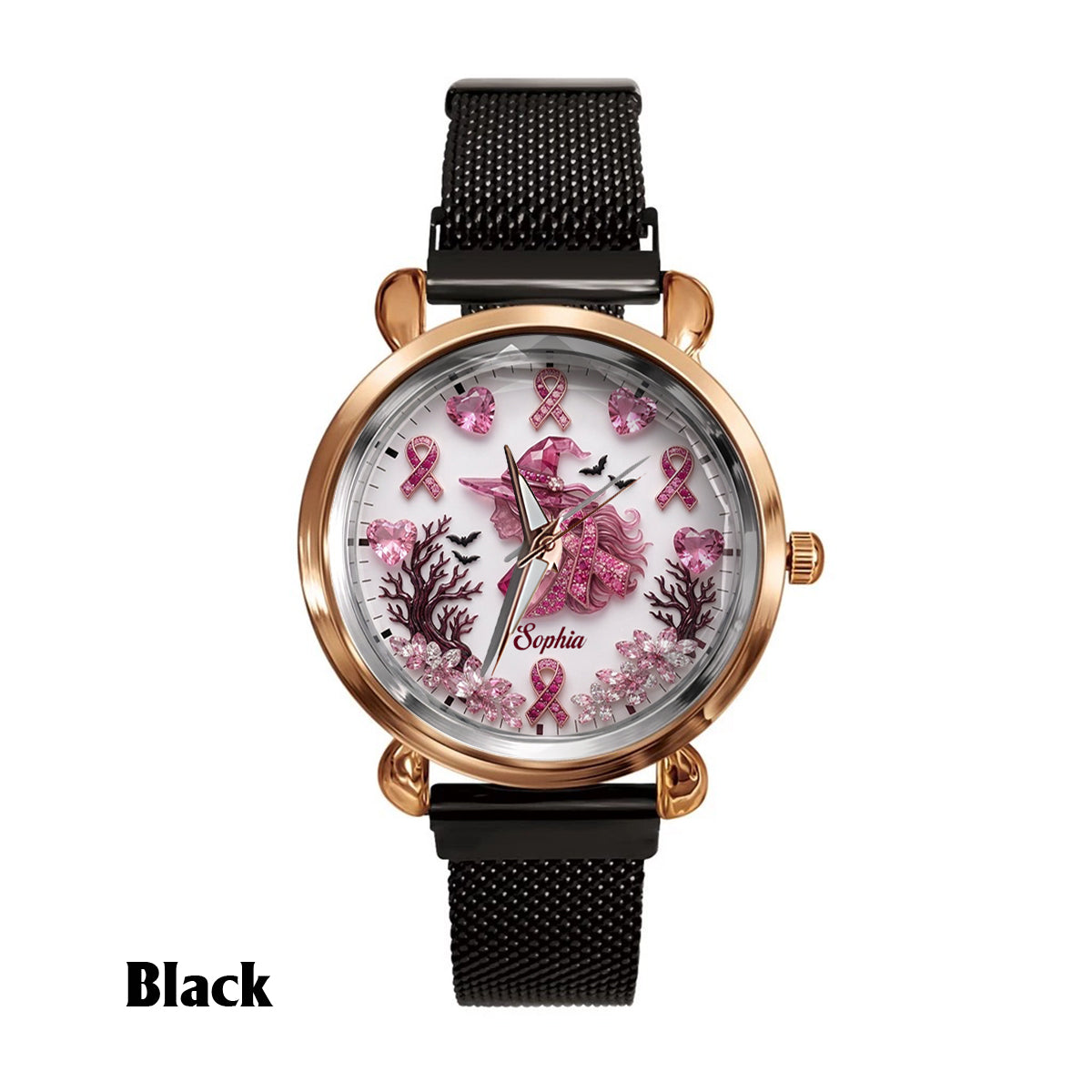 Pink Witch Breast Cancer - Personalized Breast Cancer Awareness Women Hand Watch