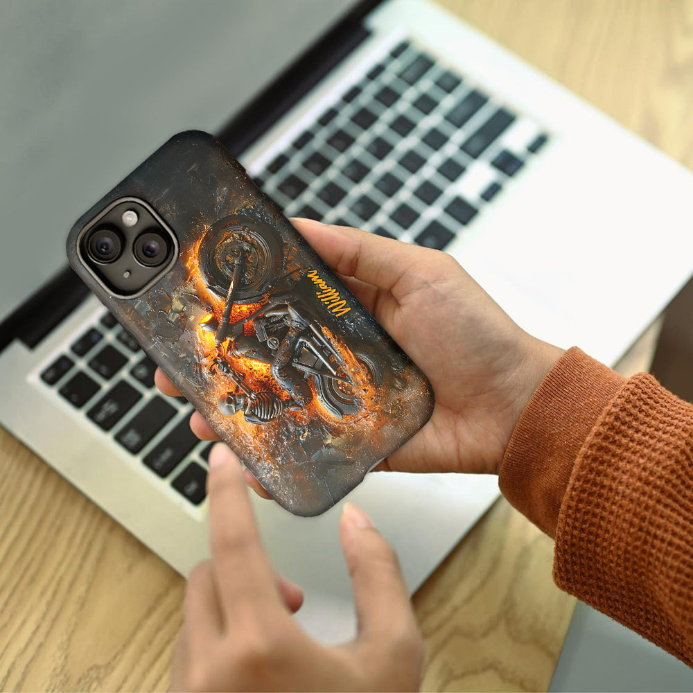Skeleton Riding Flaming Motorcycle - Personalized Biker Full Print Phone Case