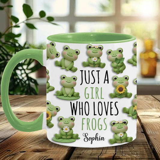 Einfach ein Mädchen, das Frösche liebt – personalisierte Tasse mit Froschmotiv