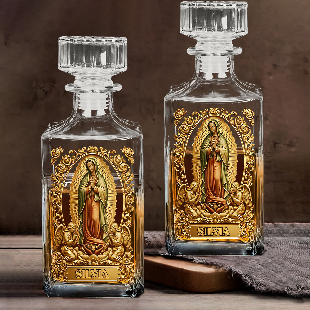 Personalisiertes christliches Whisky-Dekanter-Set „Unsere Liebe Frau von Guadalupe“