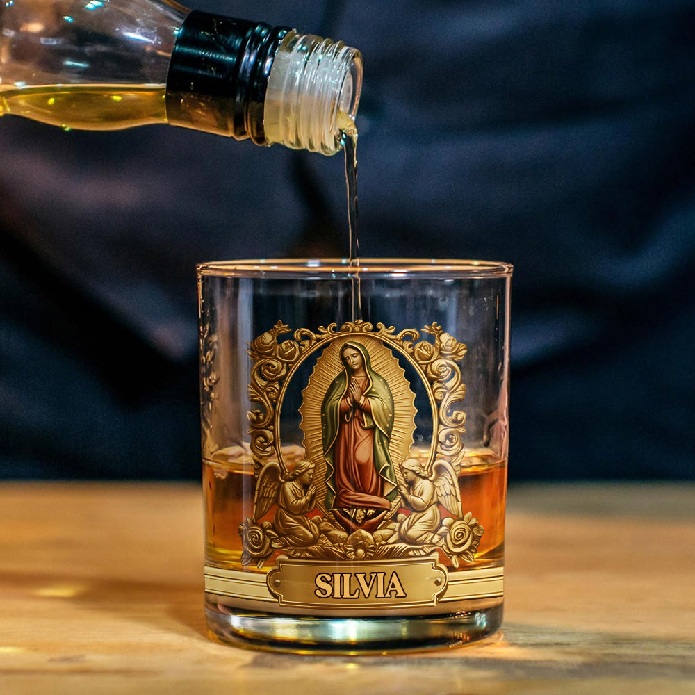 Personalisiertes christliches Whisky-Dekanter-Set „Unsere Liebe Frau von Guadalupe“