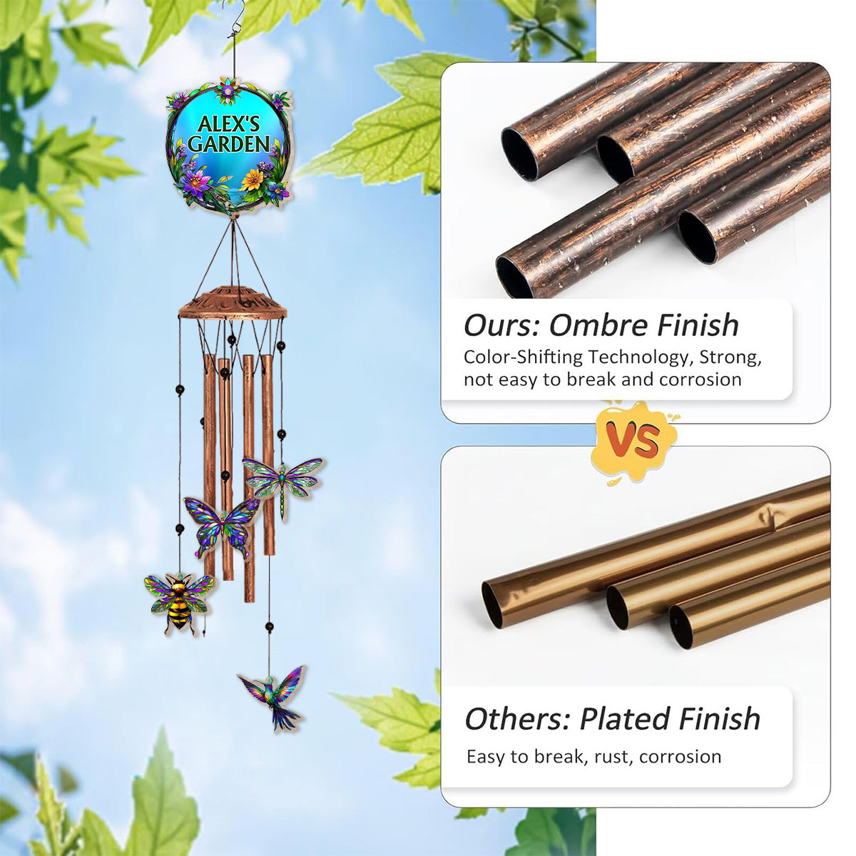 Geschenk für Gartenliebhaber – Personalisiertes Windspiel mit Anhängern