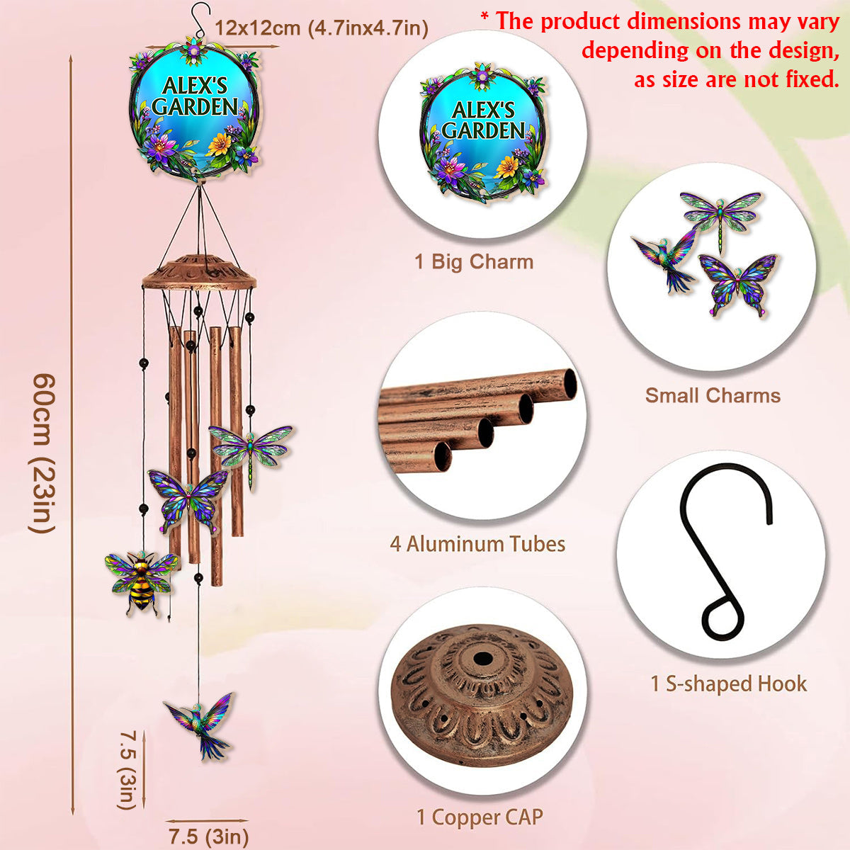 Geschenk für Gartenliebhaber – Personalisiertes Windspiel mit Anhängern